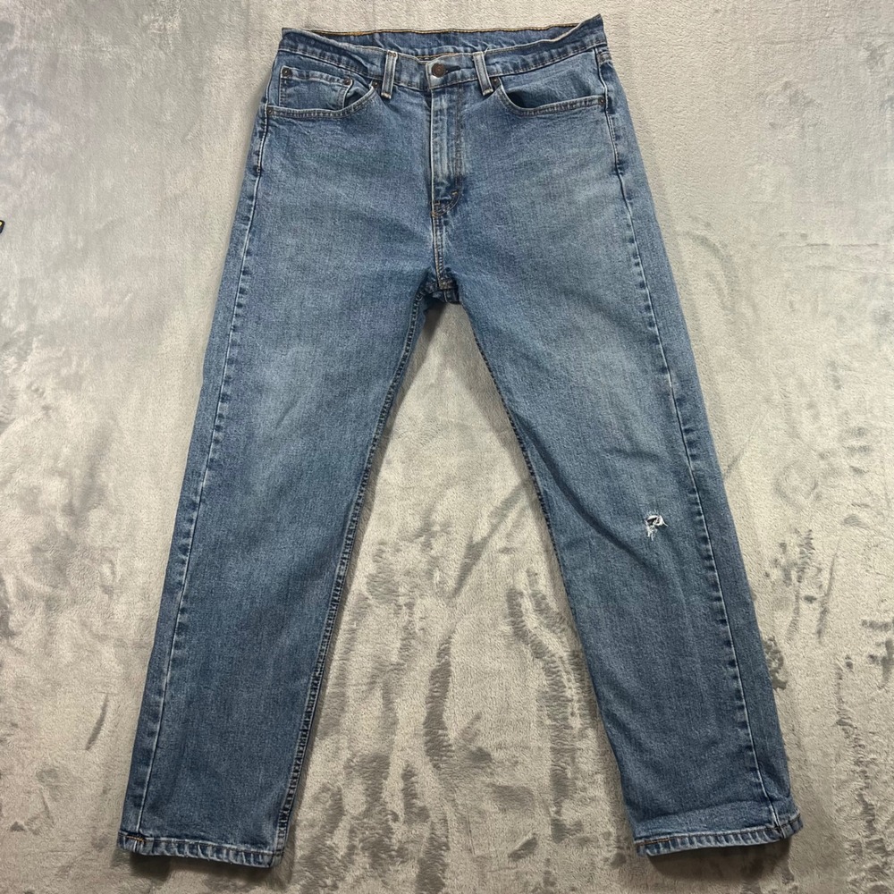 LEVI'S 505 Regular Fit Jeans Mens 34x30 Blue Medium Wash Distressed 00505-1454